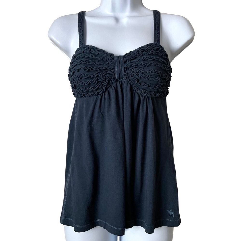 Vintage Y2K Abercrombie & Fitch Babydoll Ruffled Smocked Cami Top XS Cotton Blue